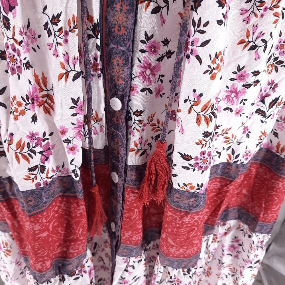 NWT Boho Midi Dress XL 16/18 Drawstring Waist with Tassels R. Yiposha - Picture 3 of 12